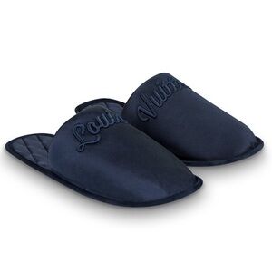 navy quilted satin louis vuitton slippers and dust bag